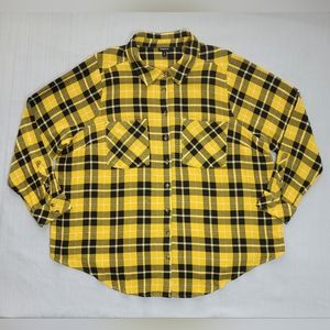 Torrid Crinkle Flannel Shirt Womens 3 Yellow Long Sleeve Button Up Plaid Stretch